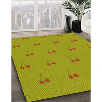 Patterned Dark Yellow Green Rug, pat1006yw