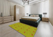 Patterned Dark Yellow Green Rug in a Bedroom, pat1006yw