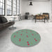 Round Machine Washable Transitional Blue Green Rug in a Office, wshpat1006