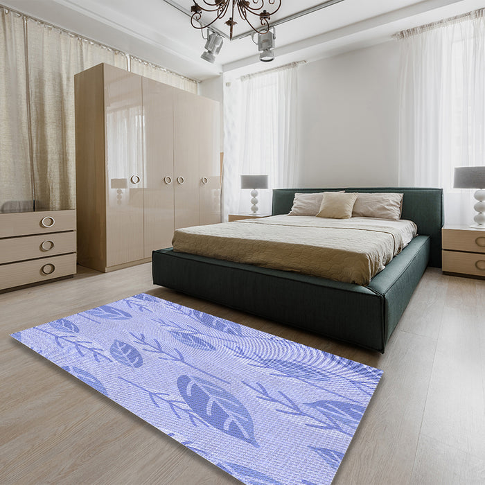 Round Machine Washable Transitional Sky Blue Rug in a Office, wshpat1007blu