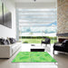 Square Patterned Emerald Green Rug in a Living Room, pat1007grn