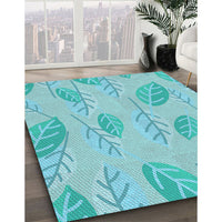 Patterned Blue Turquoise Green Rug, pat1007lblu