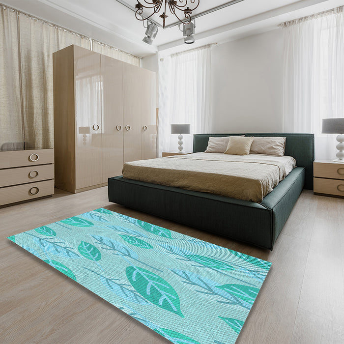Round Machine Washable Transitional Blue Turquoise Green Rug in a Office, wshpat1007lblu