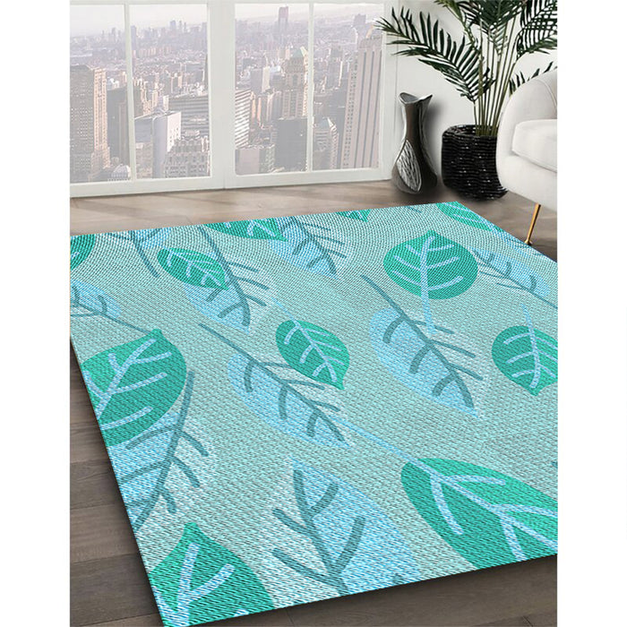 Patterned Blue Turquoise Green Rug in Family Room, pat1007lblu