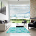 Machine Washable Transitional Blue Turquoise Green Rug in a Kitchen, wshpat1007lblu