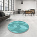 Round Patterned Light Sea Green Rug in a Office, pat1008lblu