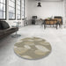 Round Machine Washable Transitional Dark Moccasin Green Rug in a Office, wshpat1008