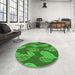 Round Patterned Green Rug in a Office, pat1009grn