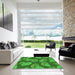 Machine Washable Transitional Green Rug in a Kitchen, wshpat1009grn