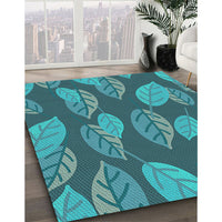 Patterned Dark Turquoise Green Rug, pat1009lblu