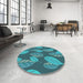 Round Patterned Dark Turquoise Green Rug in a Office, pat1009lblu