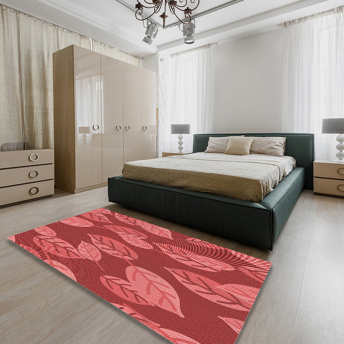 Patterned Red Rug in a Bedroom, pat1009rd