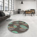 Round Machine Washable Transitional Dark Sea Green Rug in a Office, wshpat1009
