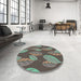 Round Patterned Dark Sea Green Novelty Rug in a Office, pat1009