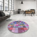 Round Machine Washable Transitional Purple Rug in a Office, wshpat100