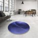 Round Patterned Denim Dark Blue Rug in a Office, pat101blu