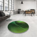 Round Patterned Dark Lime Green Rug in a Office, pat101grn