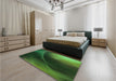 Patterned Dark Lime Green Rug in a Bedroom, pat101grn