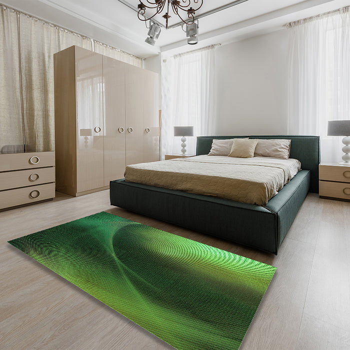 Patterned Dark Lime Green Rug in a Bedroom, pat101grn