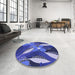 Round Patterned Sky Blue Rug in a Office, pat1010blu