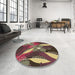 Round Patterned Brass Green Rug in a Office, pat1010brn