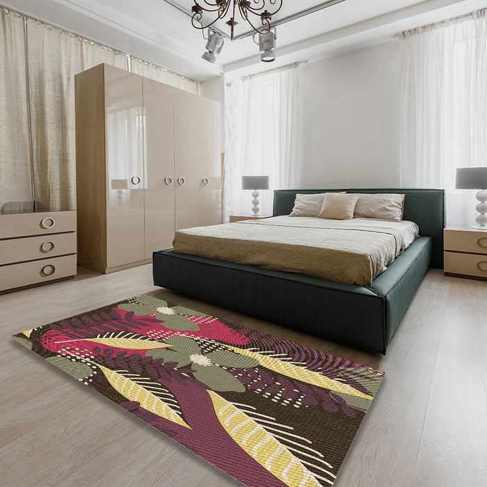 Patterned Brass Green Rug in a Bedroom, pat1010brn