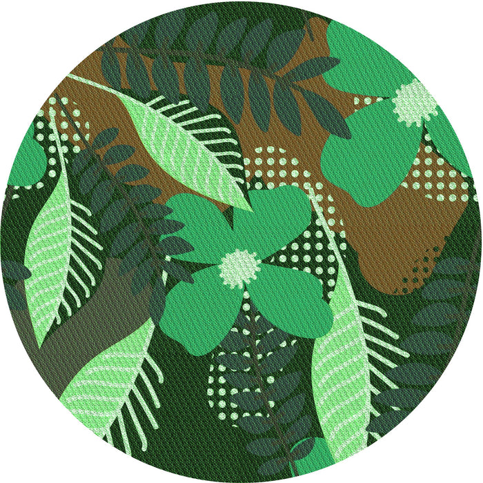 Square Machine Washable Transitional Dark Forest Green Rug in a Living Room, wshpat1010grn