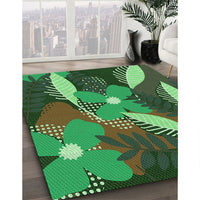 Patterned Dark Forest Green Rug, pat1010grn