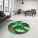 Round Patterned Dark Forest Green Rug in a Office, pat1010grn