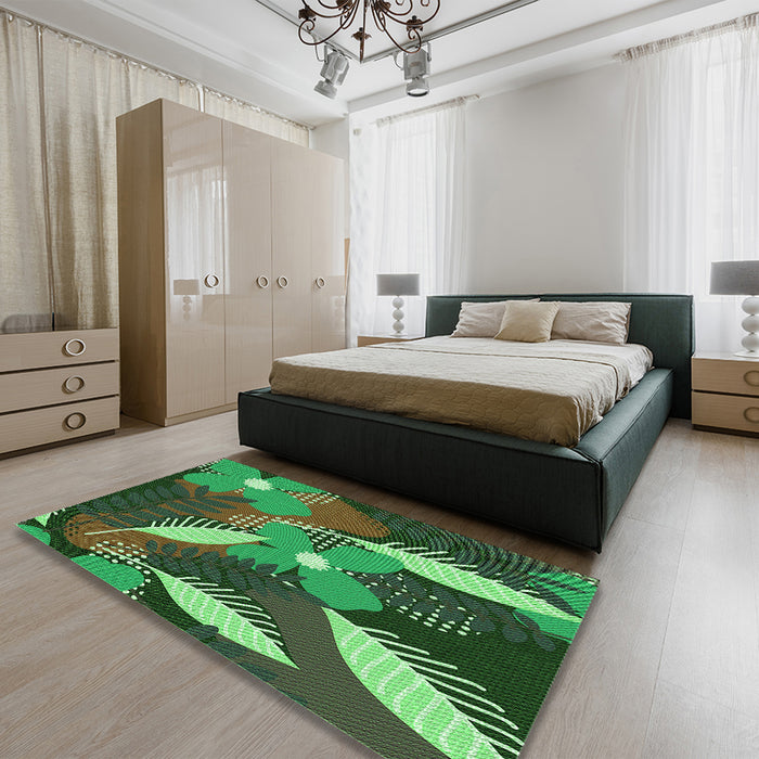 Patterned Dark Forest Green Rug in a Bedroom, pat1010grn