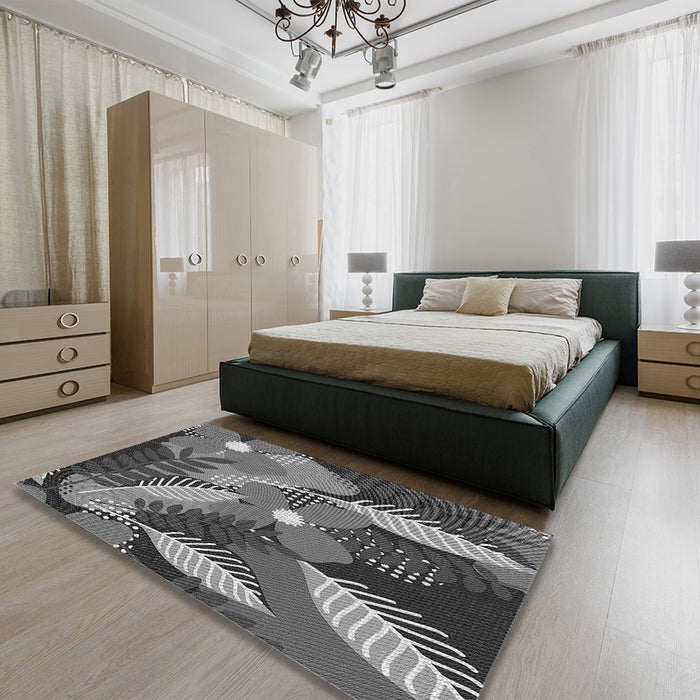 Patterned Black Rug in a Bedroom, pat1010gry