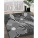 Patterned Black Rug in Family Room, pat1010gry