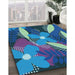 Patterned Blue Rug in Family Room, pat1010lblu