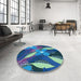 Round Patterned Blue Rug in a Office, pat1010lblu