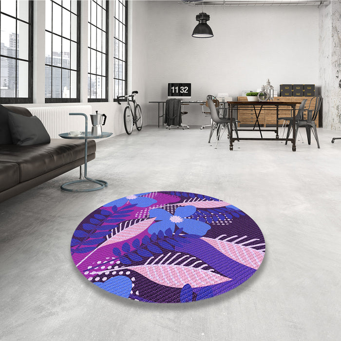 Round Patterned Bright Purple Rug in a Office, pat1010pur