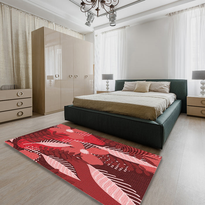 Patterned Red Rug in a Bedroom, pat1010rd