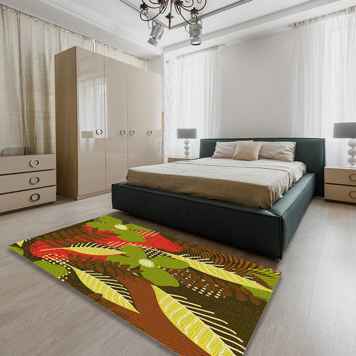 Patterned Saffron Red Rug in a Bedroom, pat1010yw