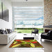 Square Patterned Saffron Red Rug in a Living Room, pat1010yw