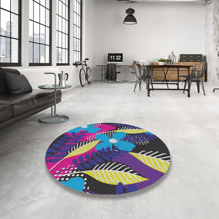 Round Patterned Blue Novelty Rug in a Office, pat1010