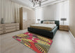 Patterned Brown Rug in a Bedroom, pat1011brn