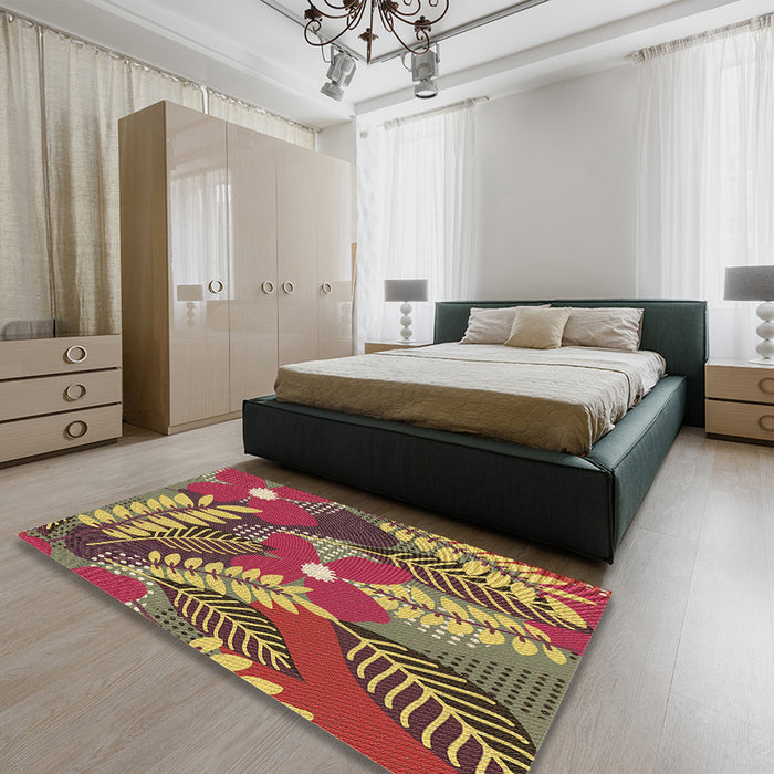Patterned Brown Rug in a Bedroom, pat1011brn