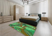 Patterned Army Green Rug in a Bedroom, pat1011grn