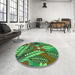 Round Patterned Army Green Rug in a Office, pat1011grn