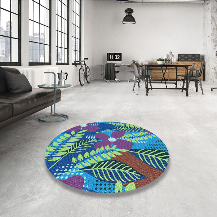 Round Patterned Mint Green Rug in a Office, pat1011lblu