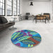 Round Patterned Mint Green Rug in a Office, pat1011lblu