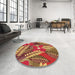 Round Patterned Yellow Rug in a Office, pat1011org