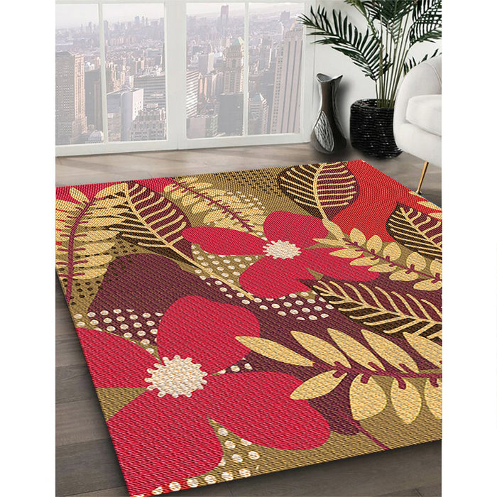 Patterned Yellow Rug in Family Room, pat1011org