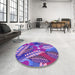 Round Patterned Purple Rug in a Office, pat1011pur