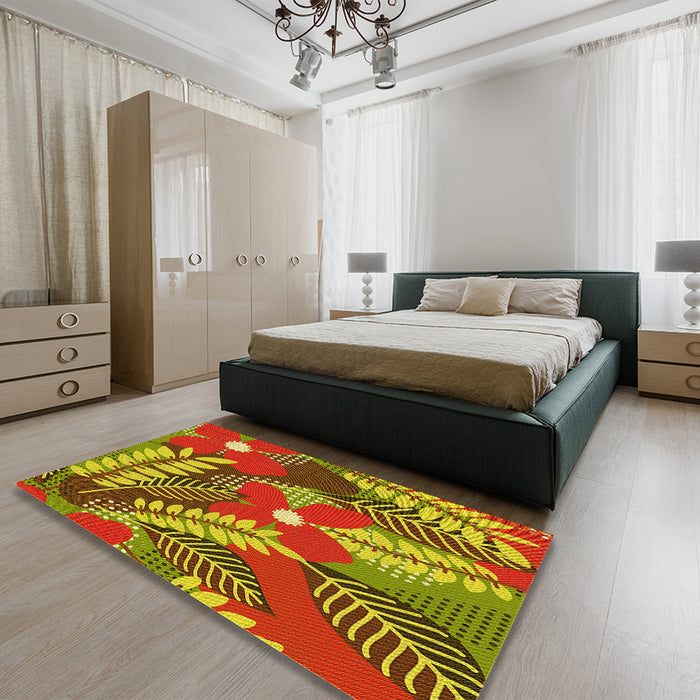 Patterned Brown Rug in a Bedroom, pat1011yw