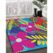 Patterned Dark Sea Green Novelty Rug in Family Room, pat1011